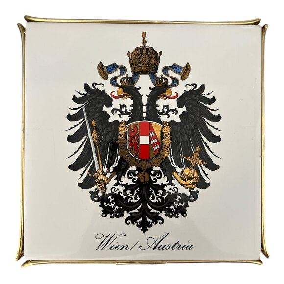 Laufen Wien / Austria Ceramic Tile Tray – Heraldic Eagle – Gold Metal Holder – V - Picture 1 of 4